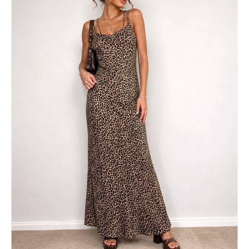 Vintage Victoria's Secret Y2K Leopard Satin Maxi Slip Dress Size XL Glam MobWife